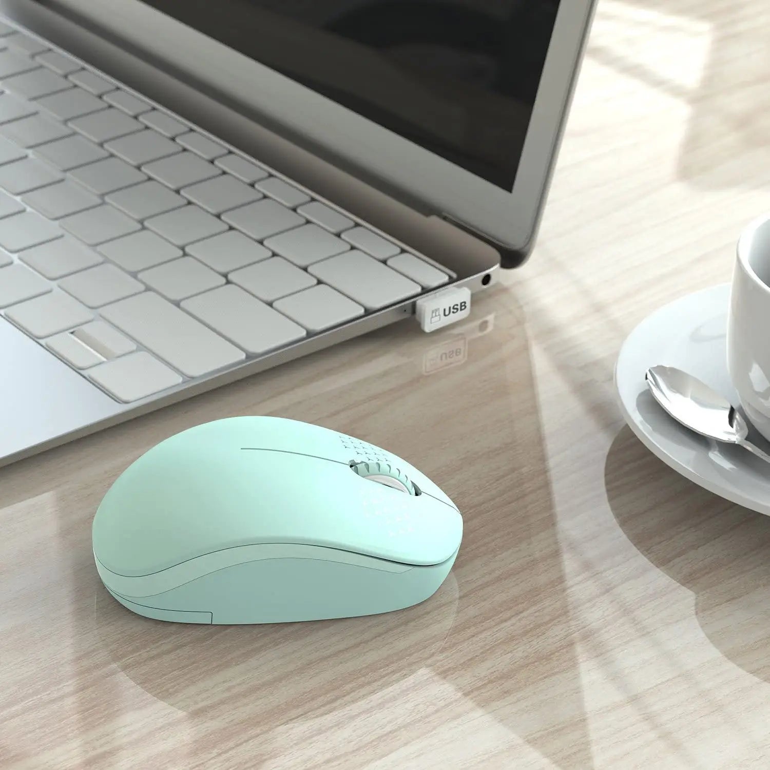 Seenda 2.4G USB Wireless Mouse with USB Receiver Portable Mint Green Mini Slim Mause for PC Computer Tablet Laptop